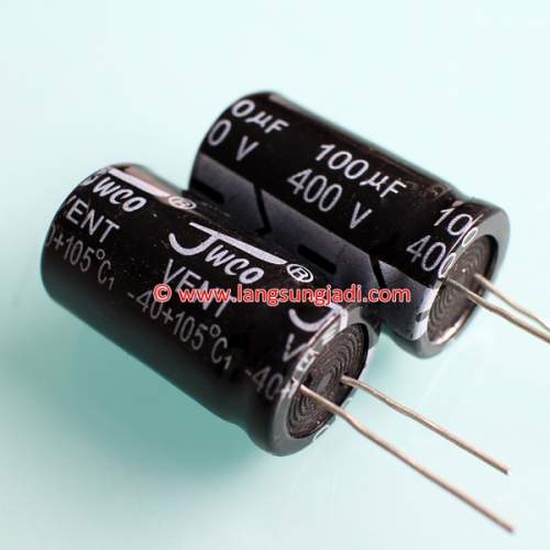 100uF 400V Jwco electrolytic capacitor, each -SOLD-